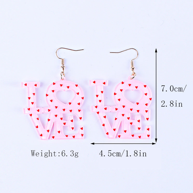 Wholesale Valentine's Day Love Red Pink Glitter Love English Letter Party Gift Earrings